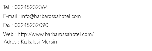 Barbarossa Club Hotel telefon numaralar, faks, e-mail, posta adresi ve iletiim bilgileri